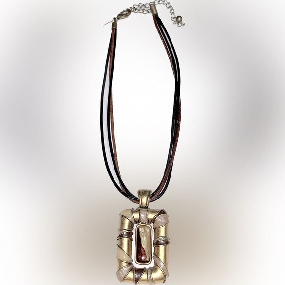 CHICO’S ShorterPendant Necklace, Brown & Black Cords, Gold-tone - Picture 6 of 9